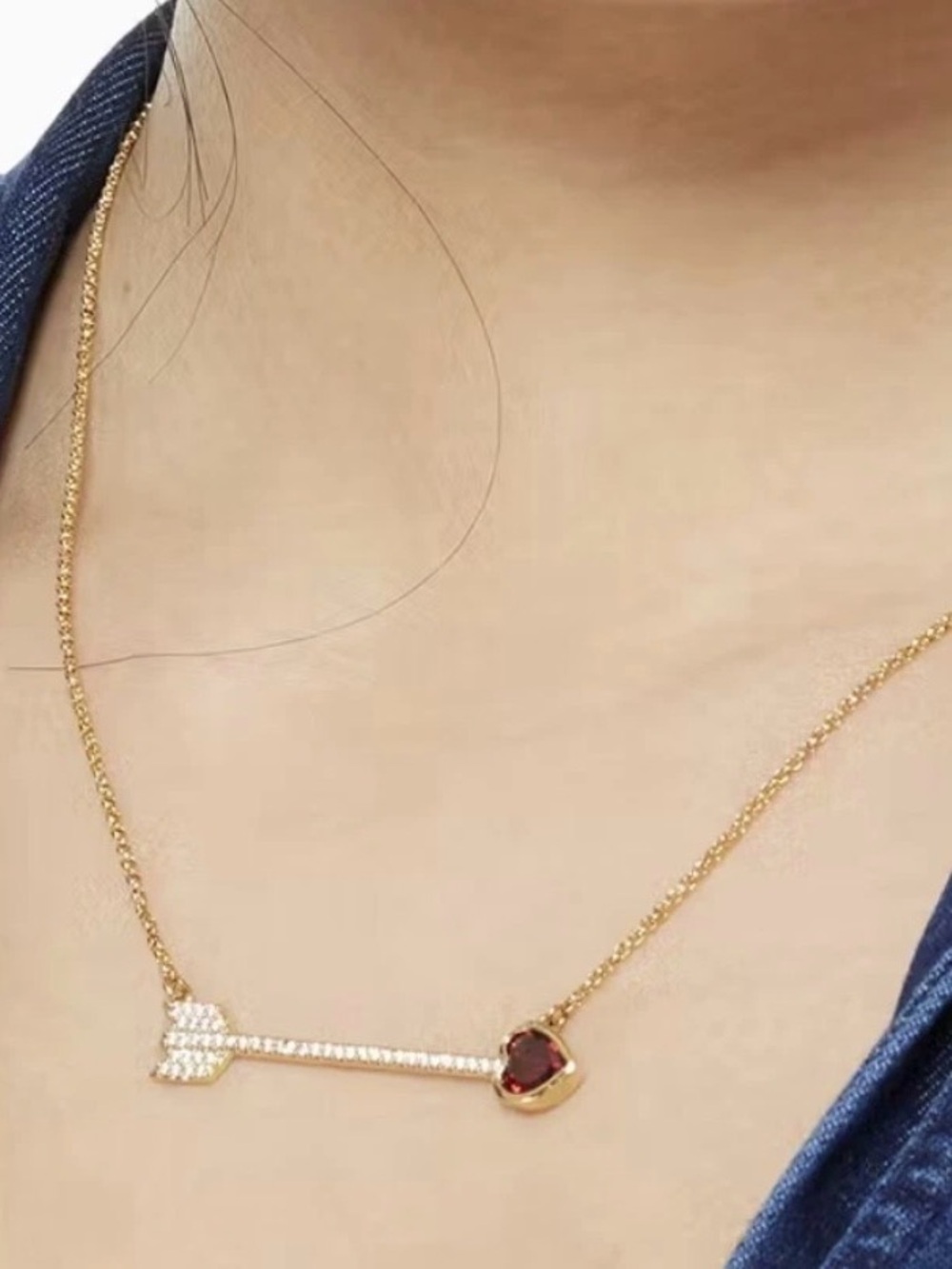 Kate Spade New York Heart Arrow Bar Necklace Red White Crystals Gold Tone
